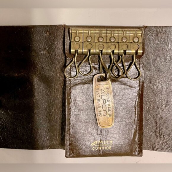 Vintage AMITY key case holds 6 brown cowhide - Picture 5 of 9